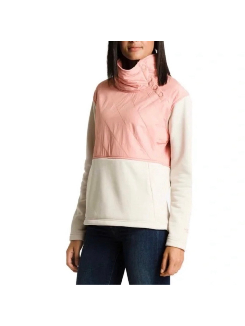Women's The North Face Quilted Pullover Sweatshirt Pink White | Size S | Winter